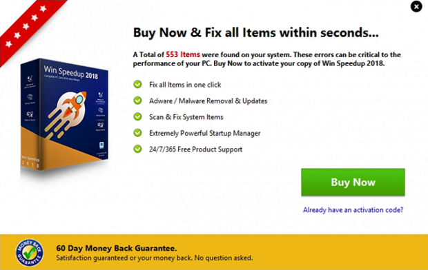 Win Speedup 2018 displays numerous annoying ‘Buy Now’ popups Win Speedup 2018 displays numerous annoying ‘Buy Now’ popups