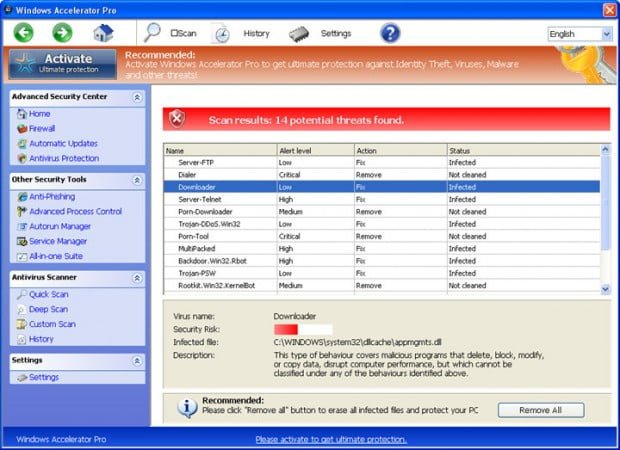 Windows Accelerator Pro fake scan report Windows Accelerator Pro fake scan report